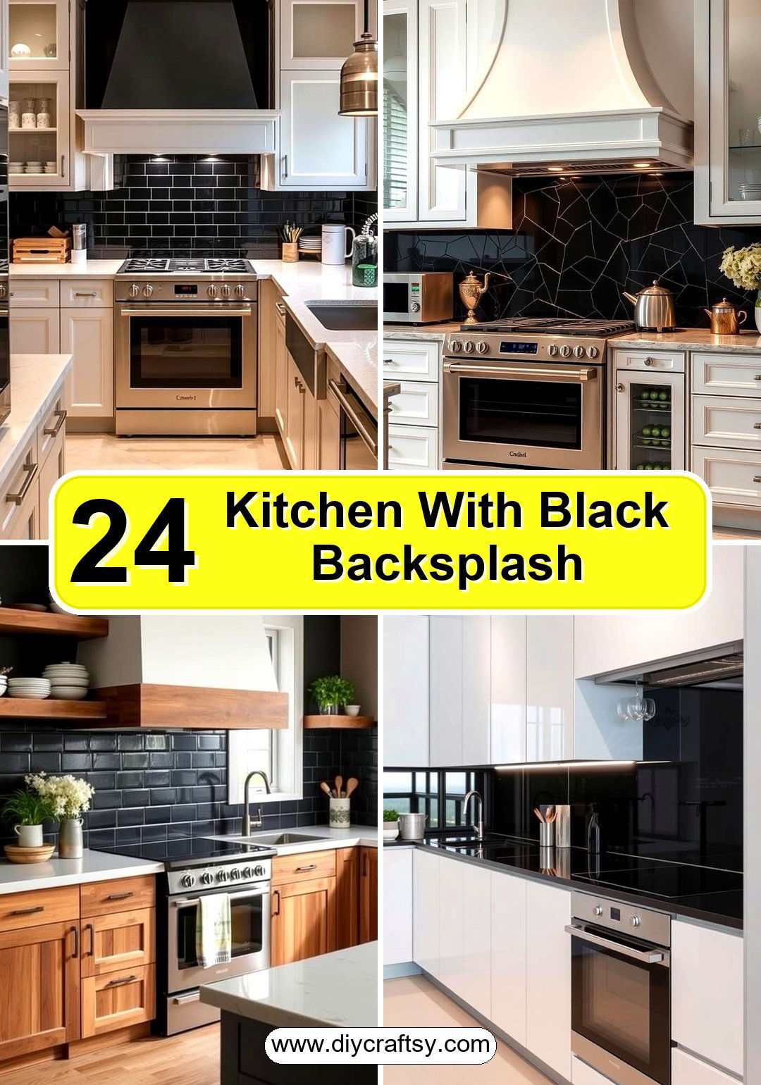 Kitchen With Black Backsplash