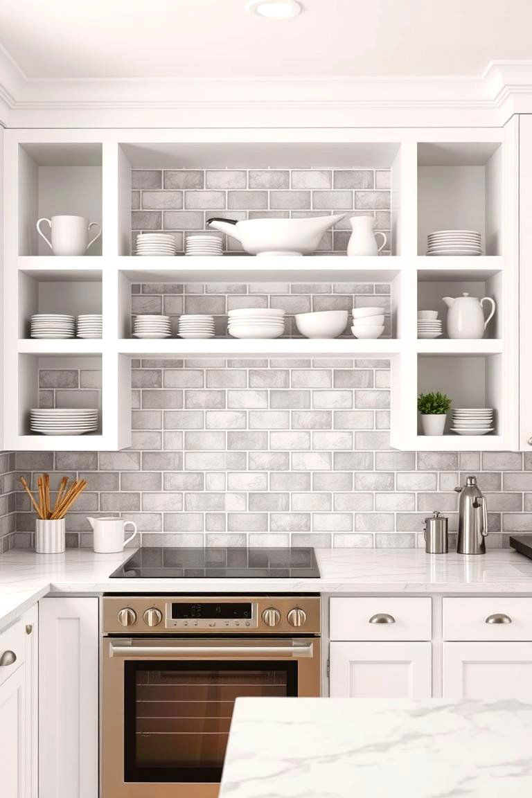 Kitchen with Open Shelving in Grey and White - 24 Grey and White House Interior Design Ideas