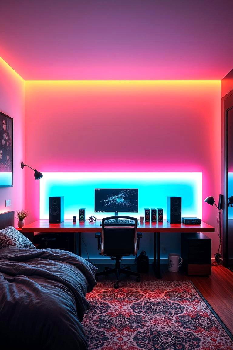 LED Accent Lighting - 24 Gaming Bedroom Ideas