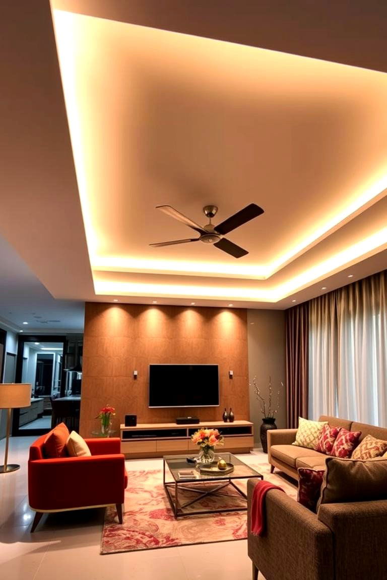 LED Backlit False Ceiling Glow - 24 Living Room False Ceiling Design Ideas