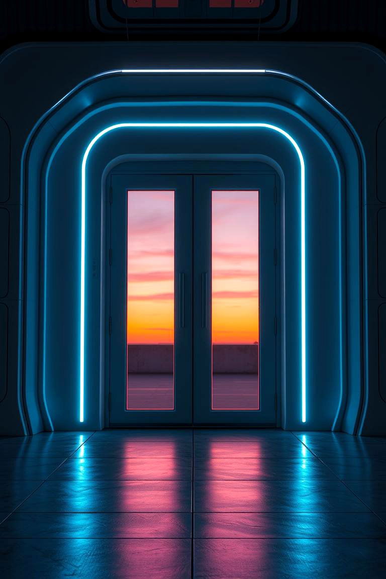 LED Backlit Modern Double Doors - 24 Double Front Door Ideas