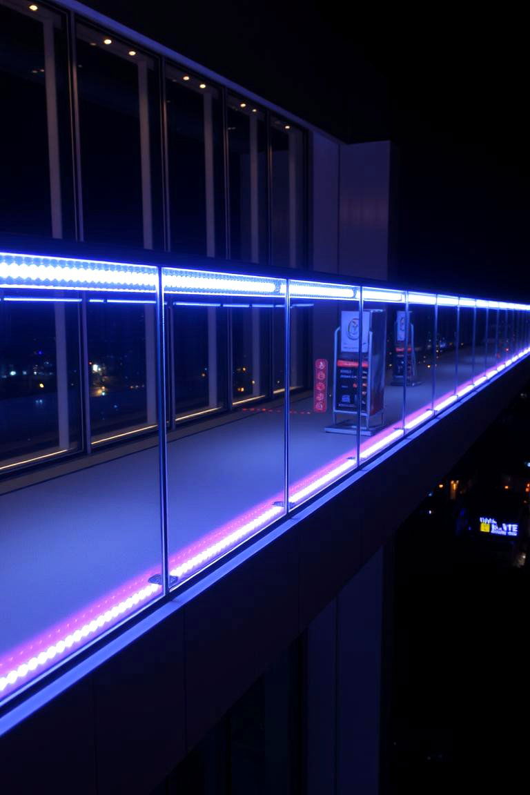 LED Enhanced Glass Balconies - 24 Glass Balcony Design Ideas