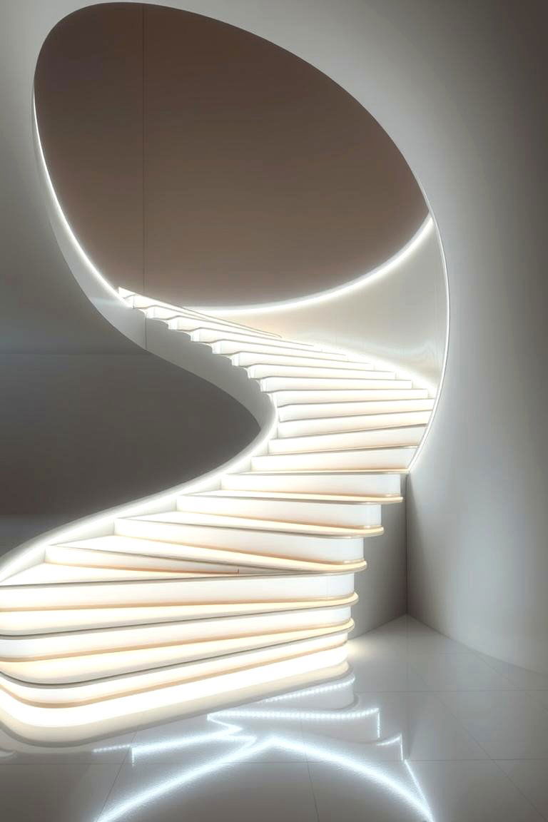 LED Illuminated Curved Staircase - 24 Curved Staircase Ideas