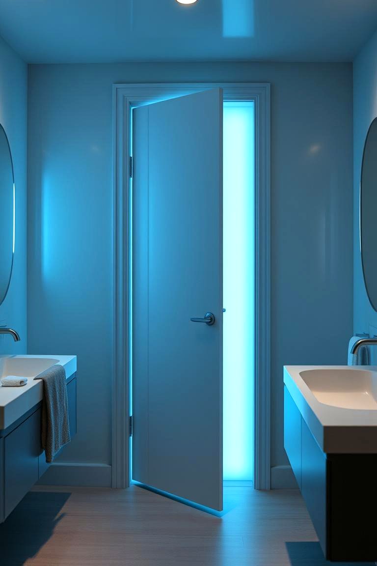 LED Illuminated Pocket Door - 24 Bathroom Pocket Door Ideas