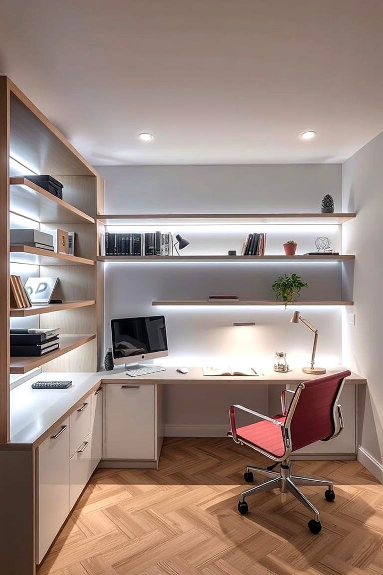 LED Lighting in a Home Office - 24 Aesthetic Room Ideas With Led Lights