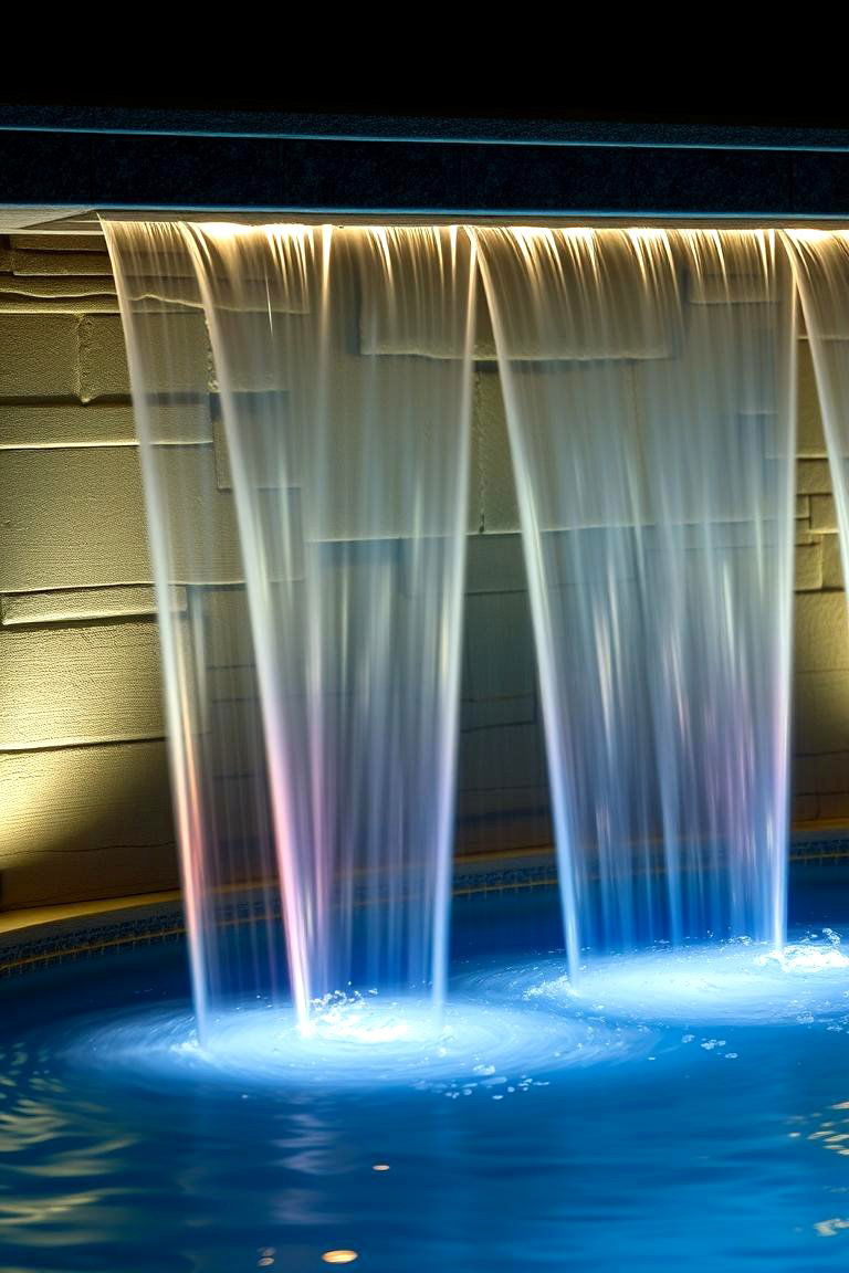LED Lit Modern Waterfall - 24 Small Pool Waterfall Ideas