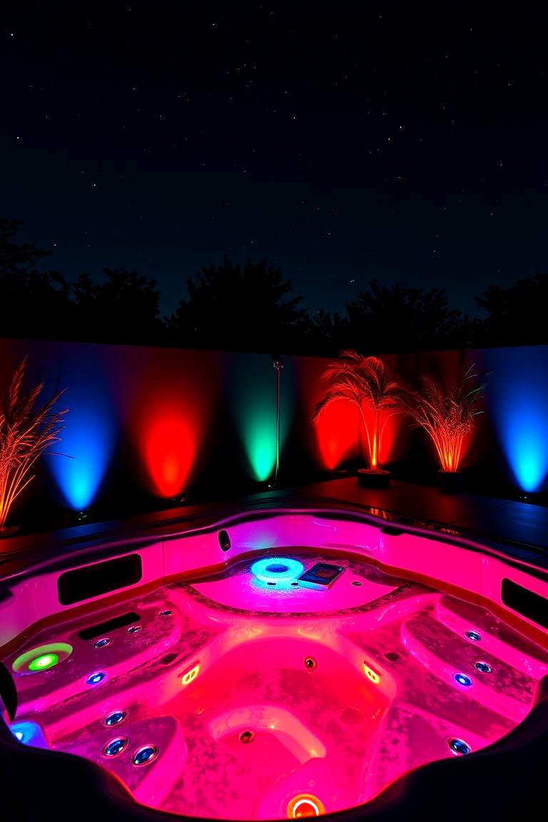 LED Lit Nighttime Hot Tub Oasis - 24 Sunken Hot Tub Ideas