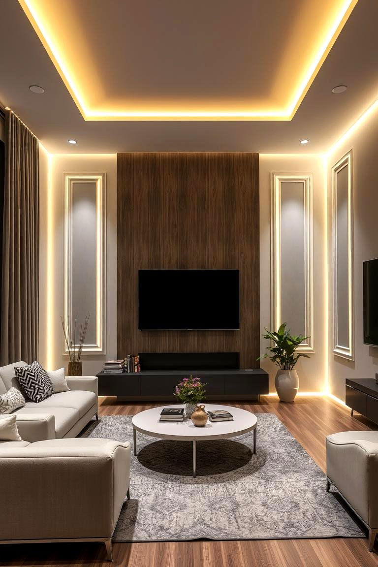 LED Strip Accent Lighting for Modern Flair - 24 Living Room Wall Lighting Ideas