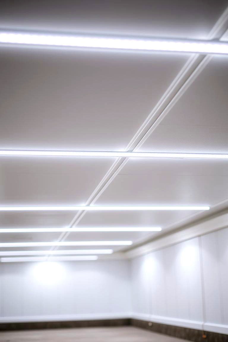 LED Strip Lighting with White Panels - 24 Basement Drop Ceiling Ideas