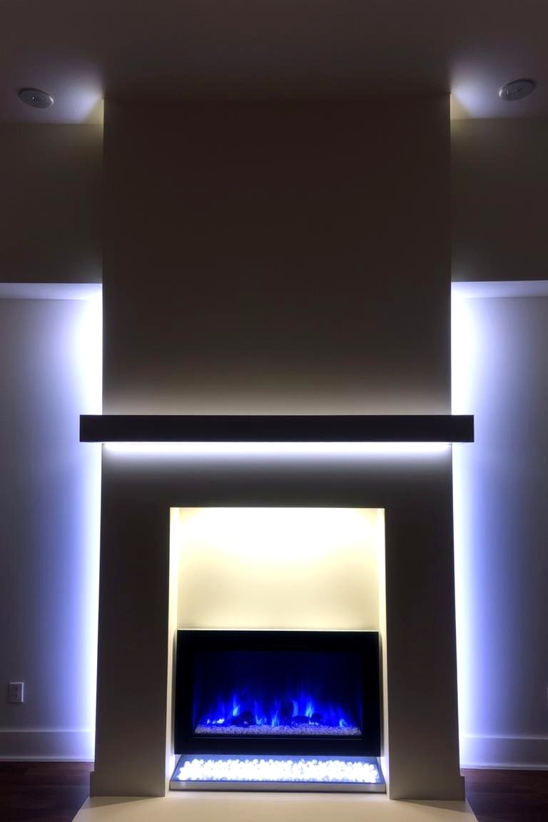 LED Strip Lights Under the Mantle - 24 Fireplace Lighting Ideas