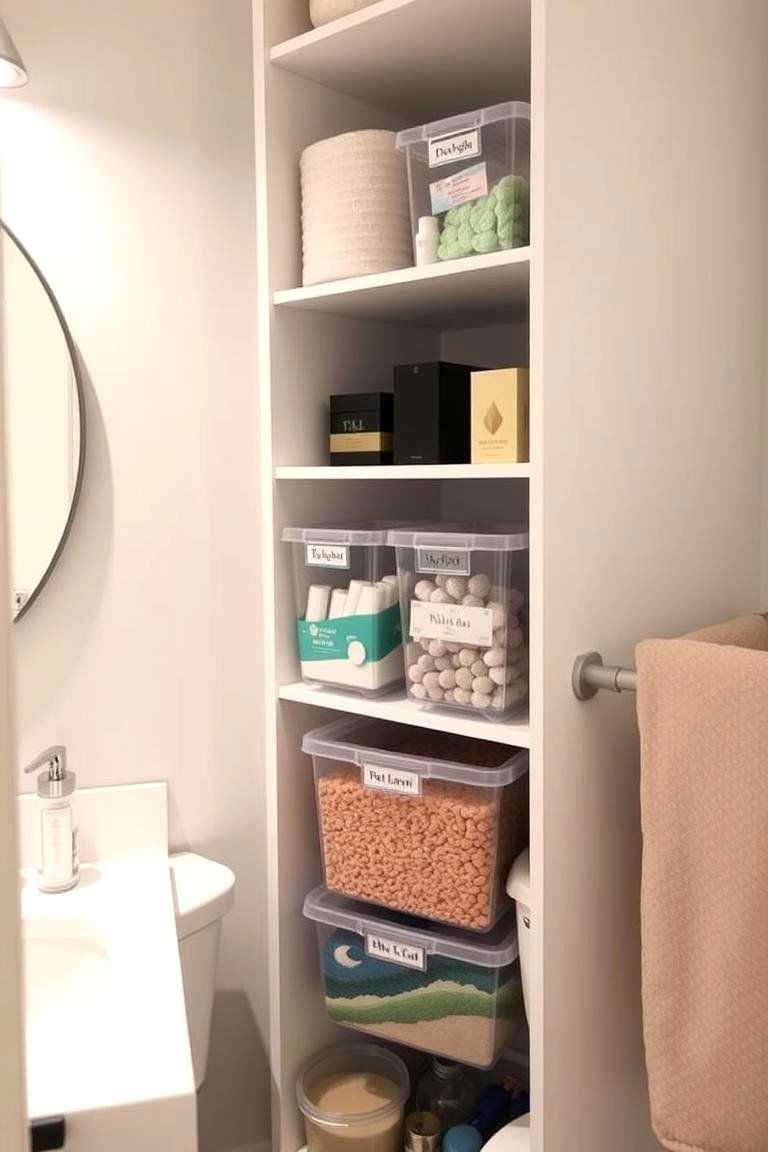Labelled Storage Containers - 24 Small Bathroom Storage Ideas