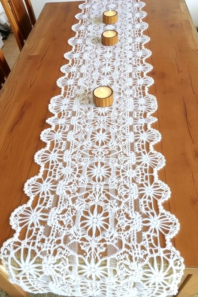 Lace Table Runners with Wood Accents - 24 Rustic Wedding Centerpieces