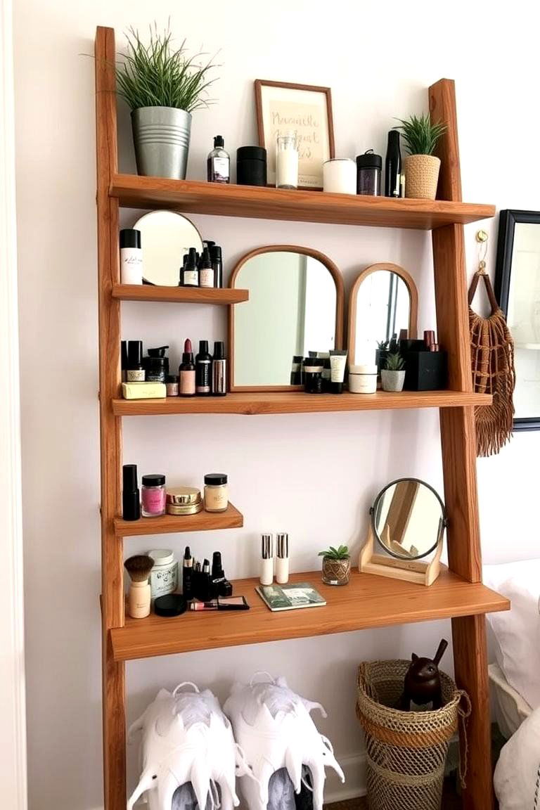 Ladder Shelf Vanity for a Bohemian Vibe - 24 Makeup Vanity Ideas