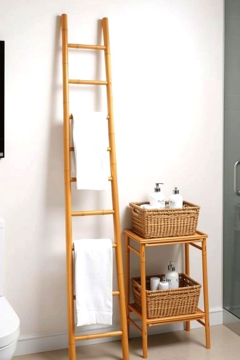 Ladder Shelf for Towels and Toiletries - 24 Shower Storage Ideas