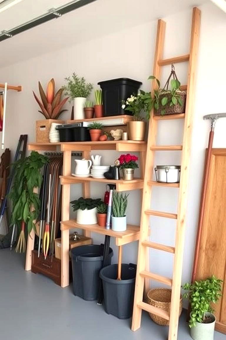 Ladder Shelf for a Stylish Touch - 24 Garage Shelving Ideas