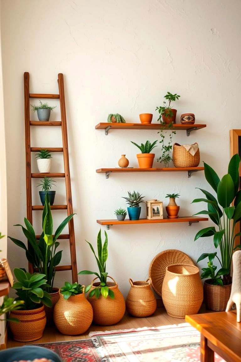Ladder Shelves for a Casual Vibe - 24 Living Room Shelf Ideas