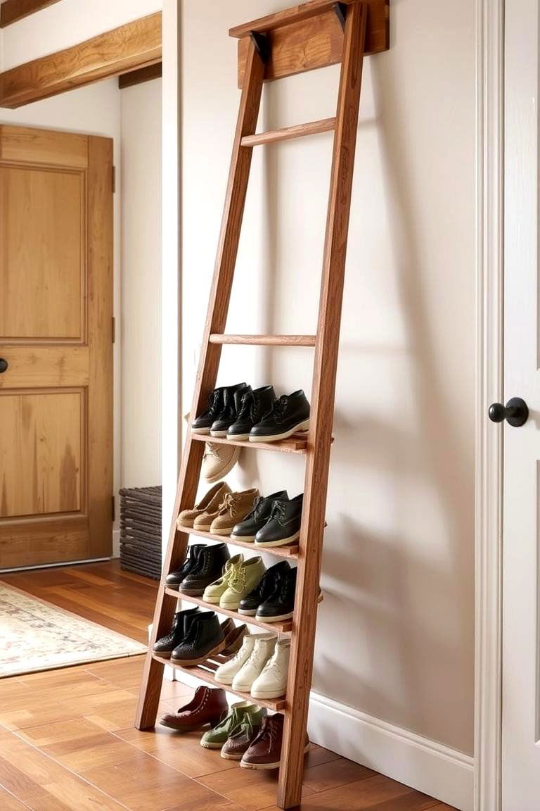 Ladder Shoe Rack - 24 Entryway Shoe Storage Ideas