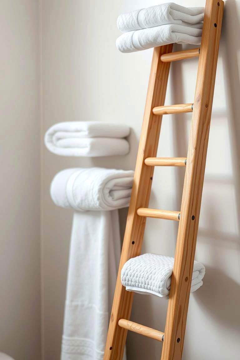 Ladder Towel Rack - 24 Rustic Bathroom Ideas