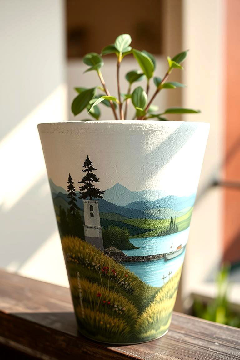 Landscape Vista Painted Pot - 24 Painted Pot Ideas