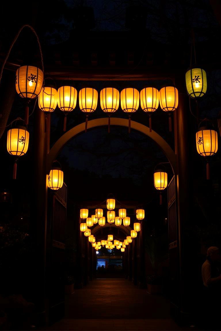 Lantern Lit Evening Gate - 24 Japanese Garden Gate Design Ideas