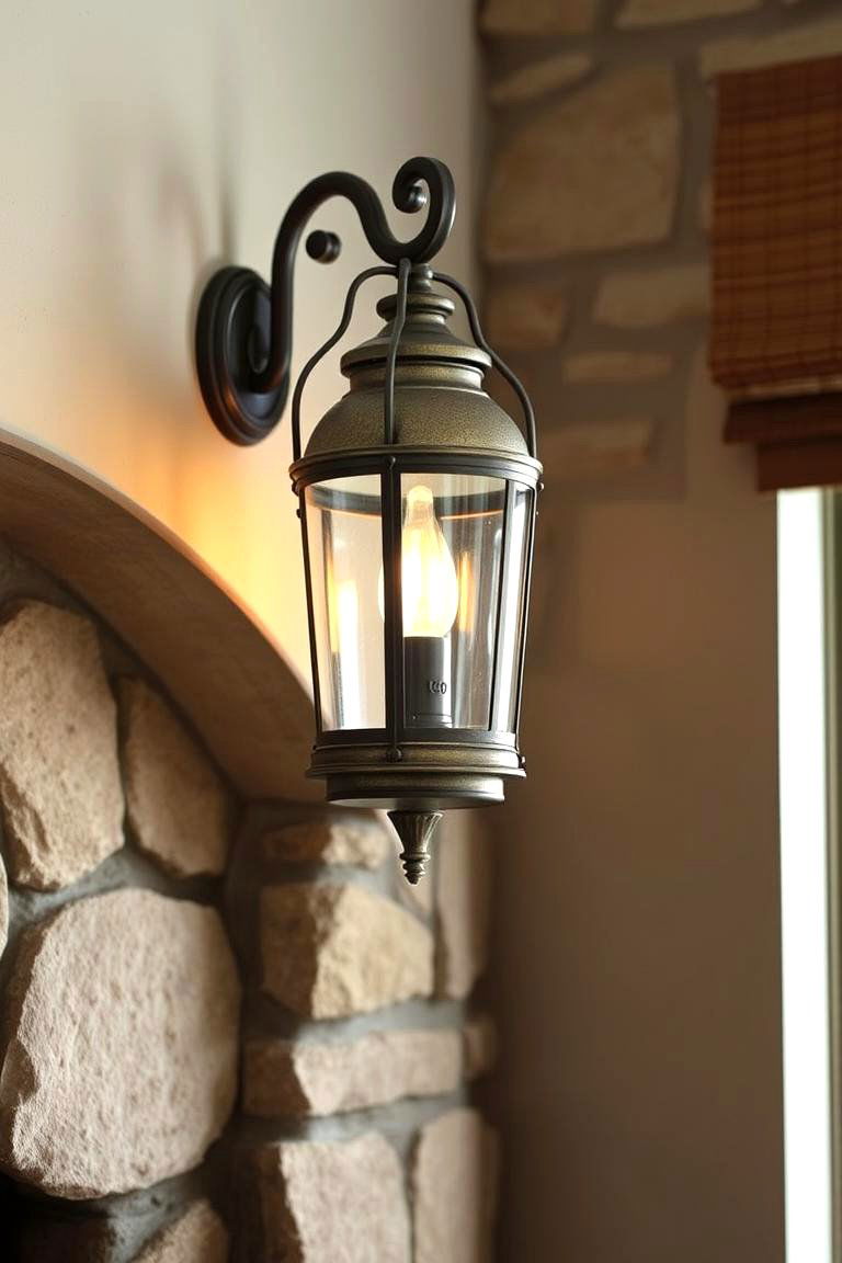 Lantern with Antique Finish - 24 Fireplace Sconces Ideas