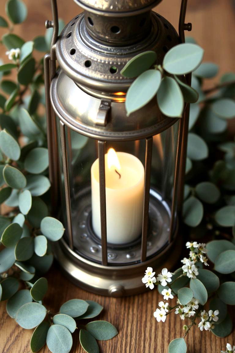 Lanterns Surrounded by Greenery - 24 Rustic Wedding Centerpieces