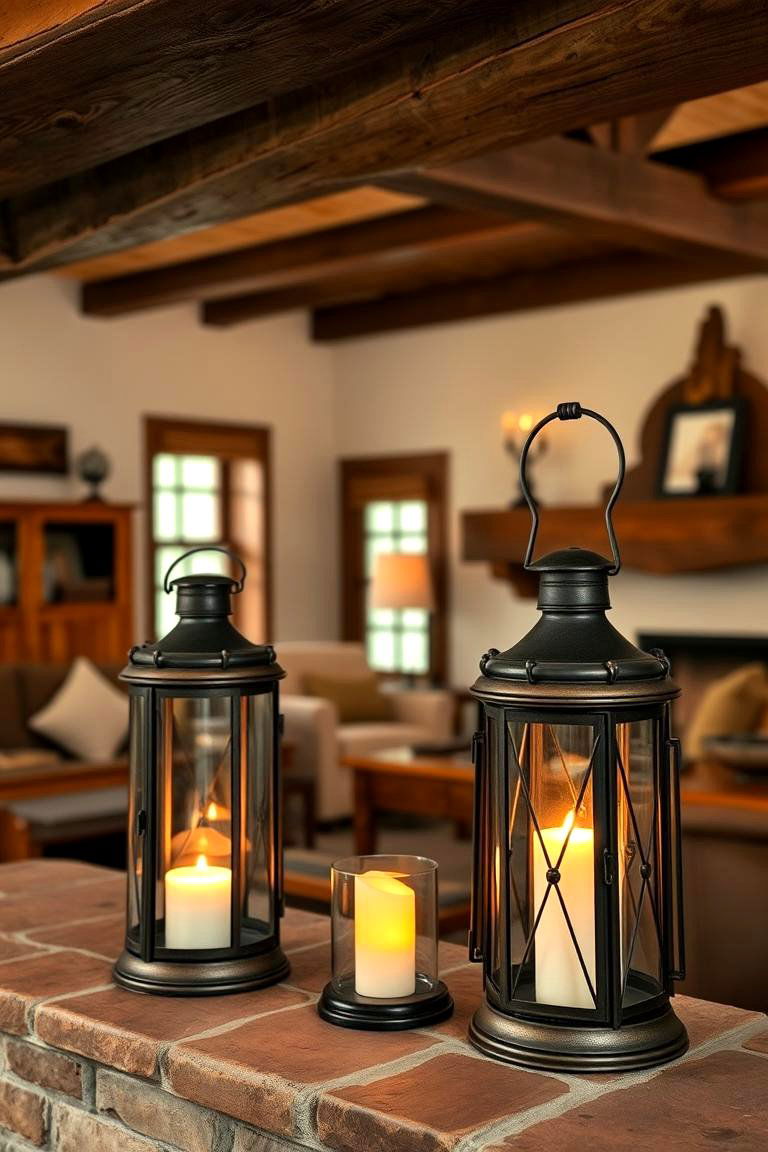 Lanterns for a Rustic Charm - 24 Fireplace Lighting Ideas
