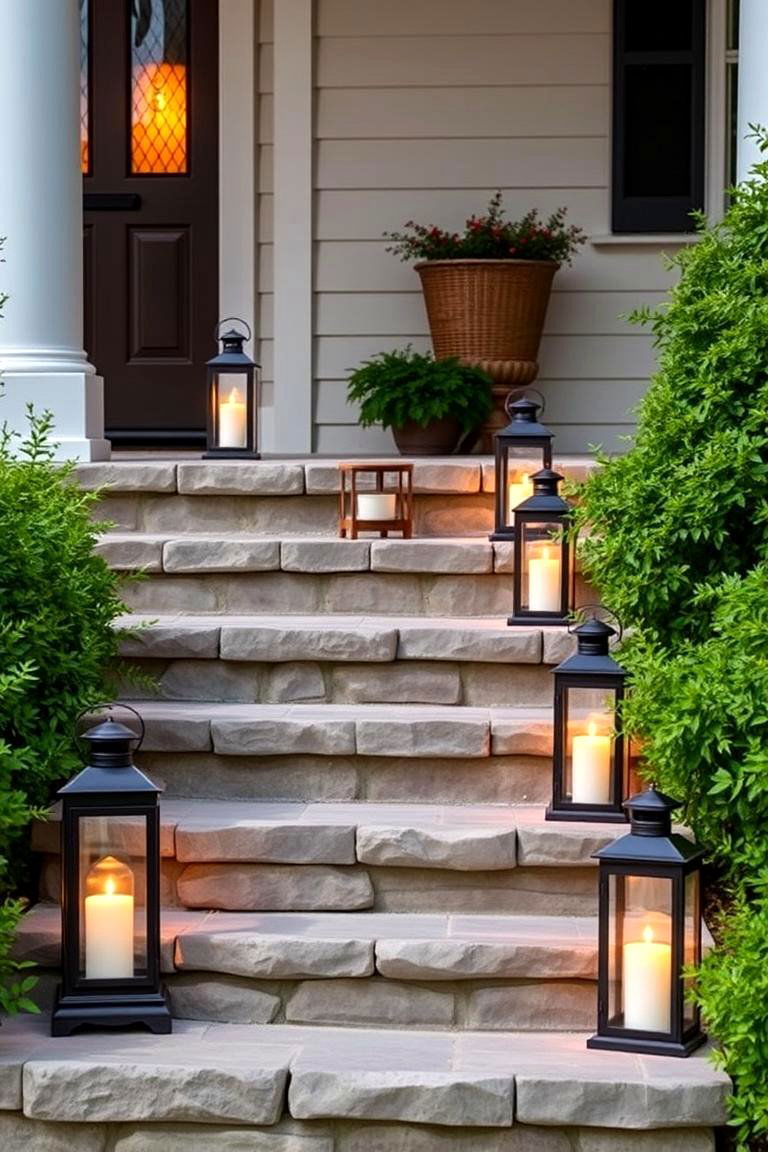 Lanterns on Stairs - 24 Front Porch Lighting Ideas
