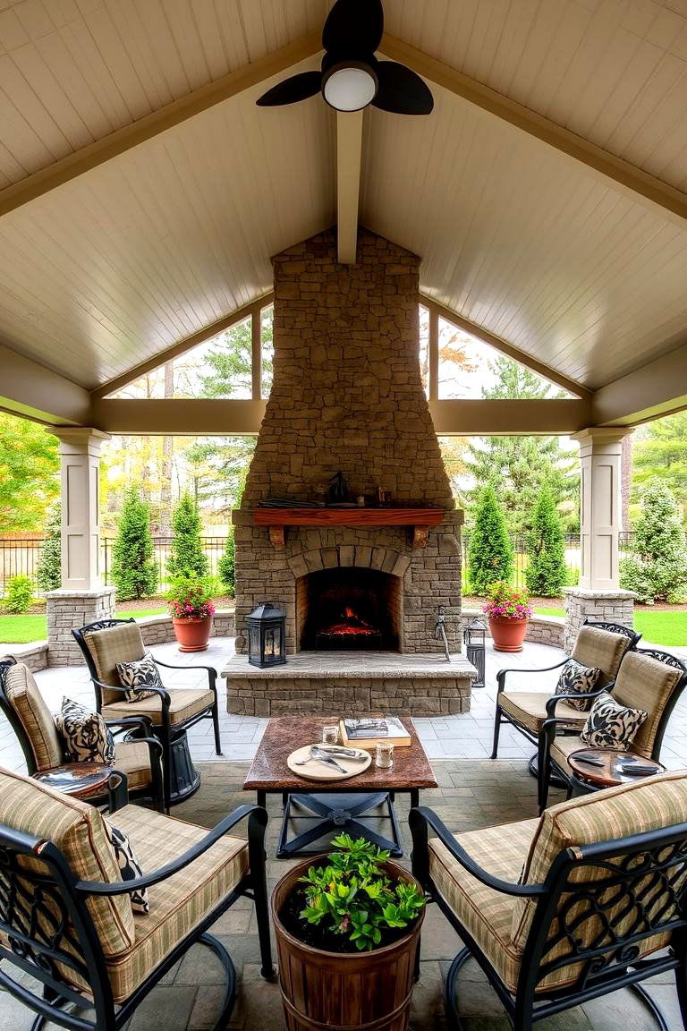 Large Covered Patio with Fireplace - 24 Covered Patio Ideas