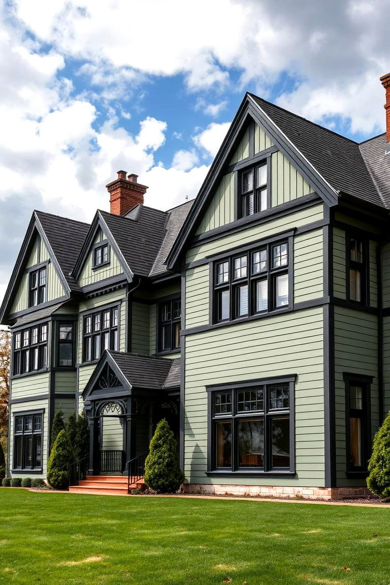 Large Estate Defined Details - 24 Sage Green House With Black Trim Ideas