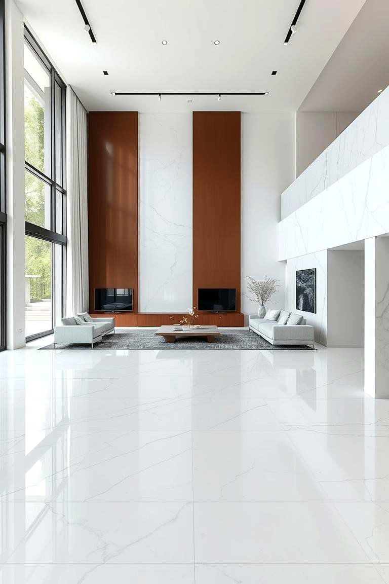 Large Format Marble Slabs for Seamlessness - 24 Marble Floor Living Room Ideas