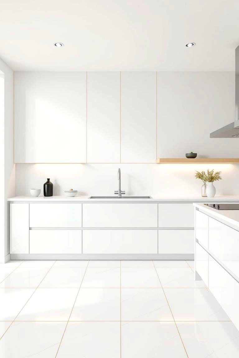 Large Format White Tiles with Thin Gold Grout Lines - 24 White and Gold Kitchen Backsplash Ideas
