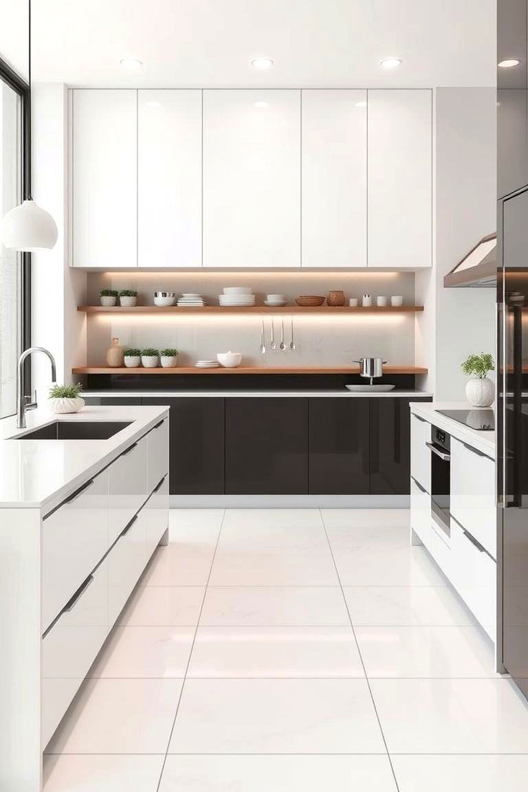 Large Format White Tiles - 24 White Kitchen Floor Ideas