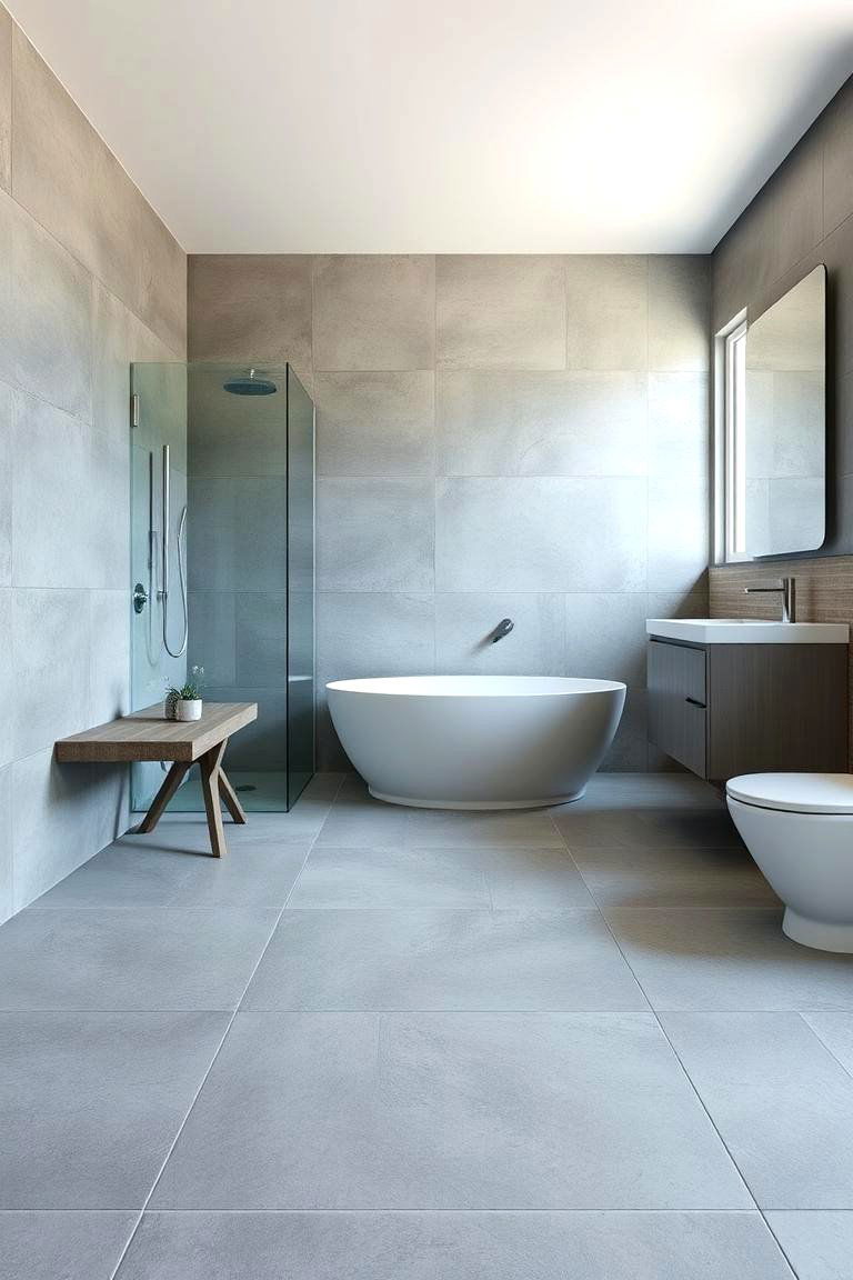 Large Grey Tiles for a Clean and Seamless Look - 24 Grey Tile Bathroom Ideas