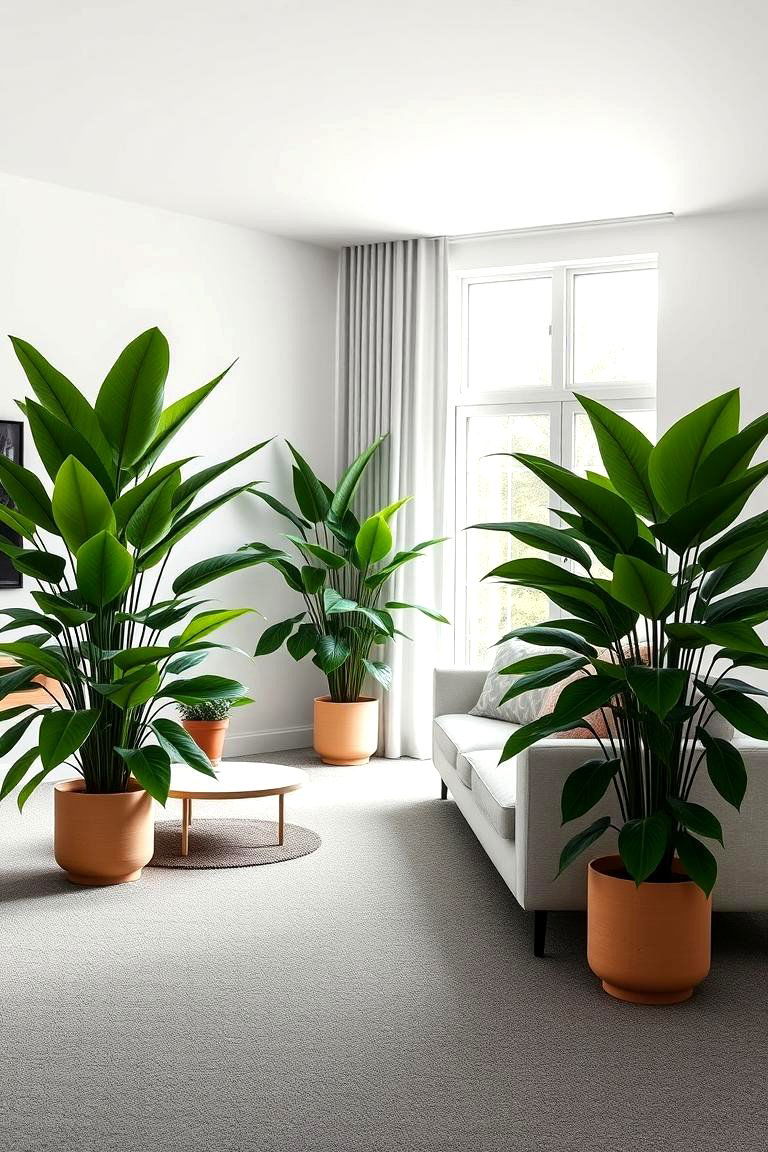 Large Indoor Plants for Freshness - 24 grey carpet living room ideas