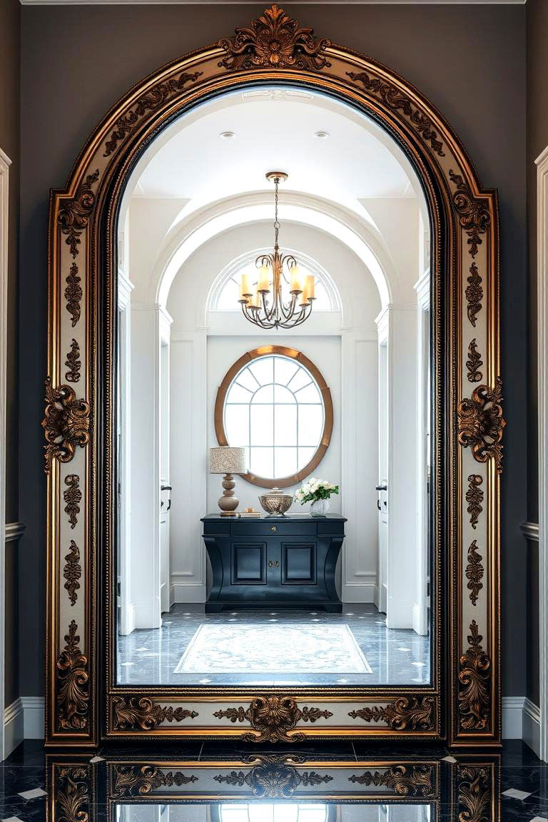Large Mirror with Decorative Frame - 24 Entryway Mirror Ideas