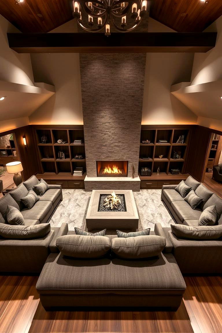 Large Sectional with a Centered Fireplace - 24 Fireplace Seating Ideas