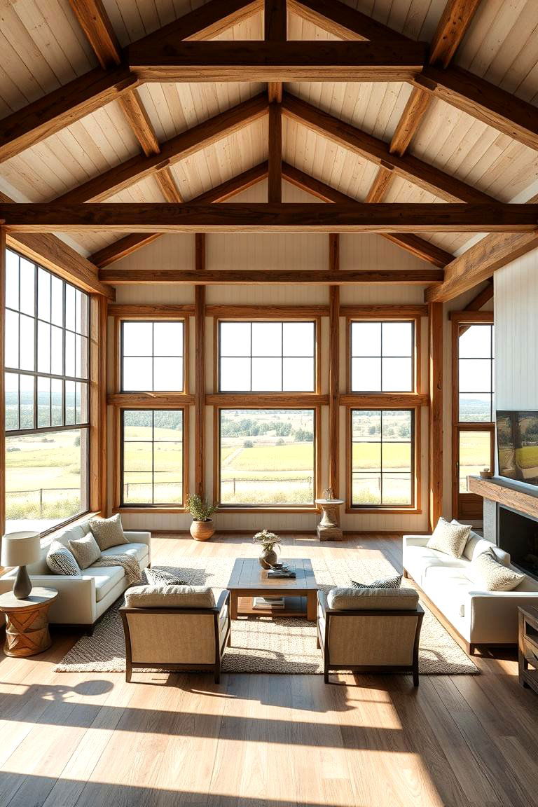 Large Windows for Natural Light - 24 Rustic Barndominium Interior Design Ideas