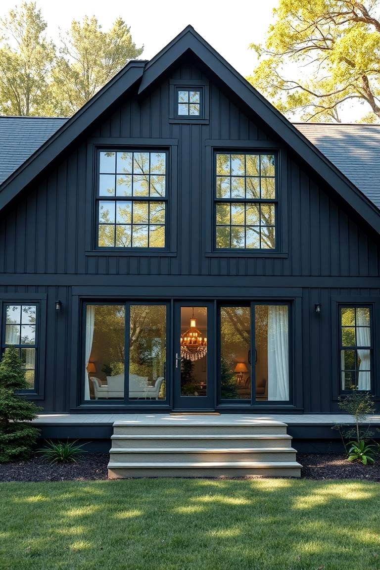 Large Windows with Dark Grey Exteriors - 24 Dark Grey House Exterior Ideas