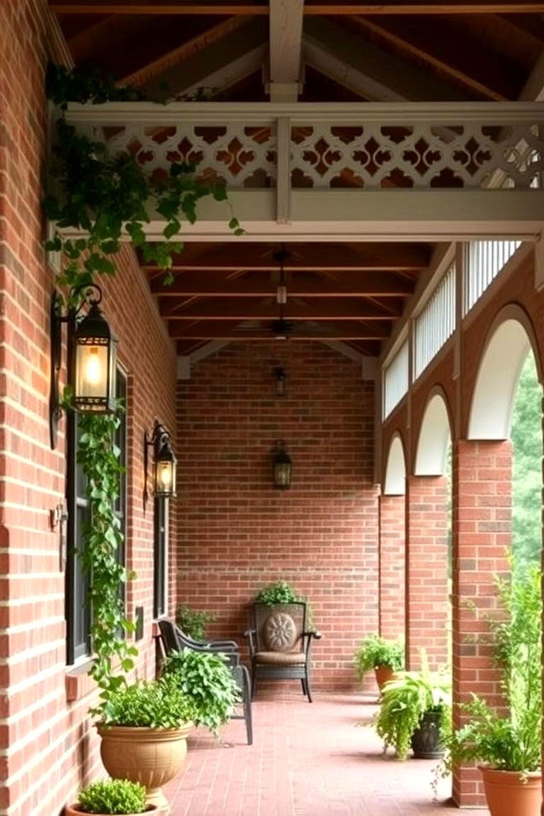 Lattice Covered Brick Porch Retreat - 24 Brick Porch Ideas