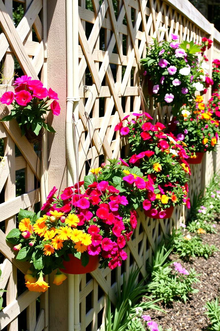 Lattice Fence with Hanging Baskets - 24 Lattice Fence Ideas