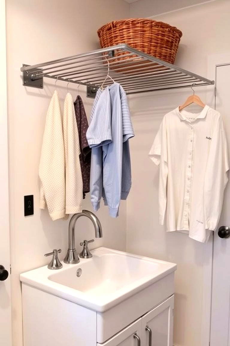 Laundry Drying Rod Above the Sink - 24 Mudroom Laundry Room Ideas