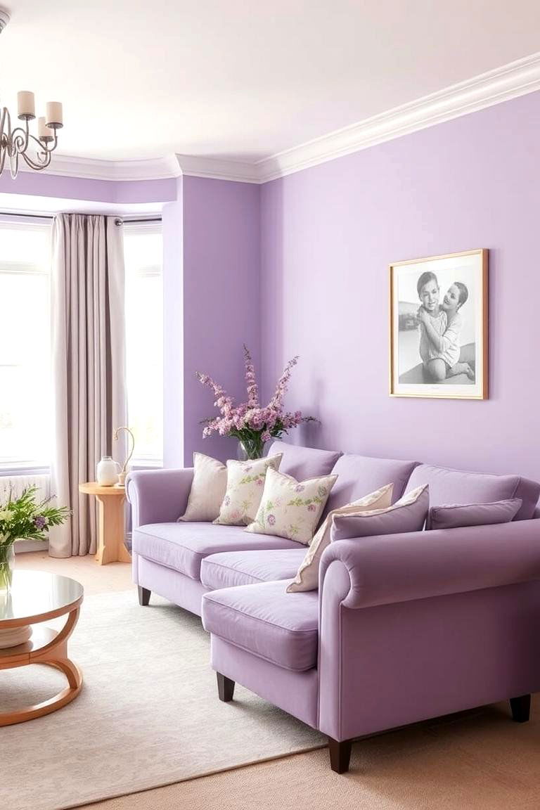 Lavender Bliss Living Room - 24 Monochromatic Living Room Ideas