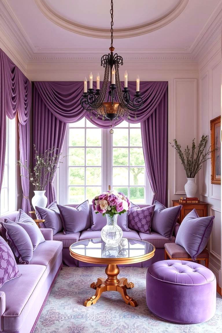 Lavender Luxe Accents - 24 Purple Living Room Ideas