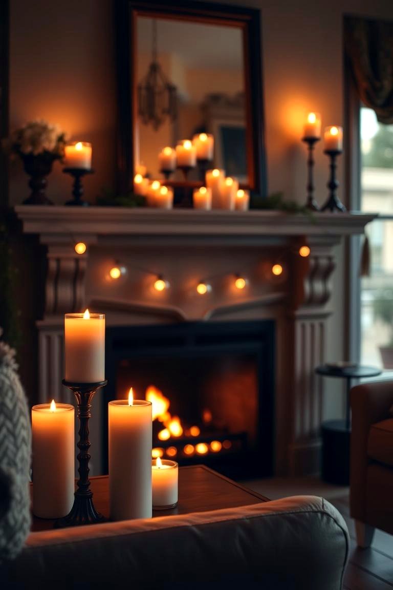 Layer Candles for a Cozy Romantic Feel - 24 Fireplace Decor Ideas