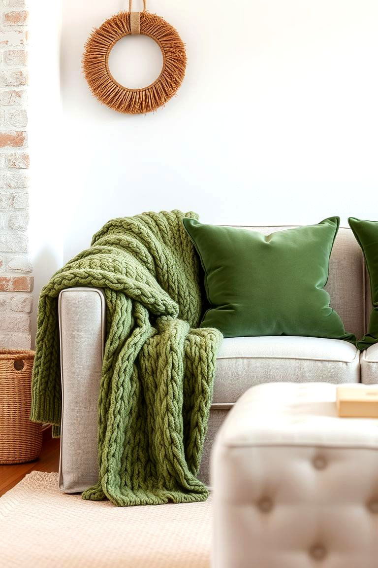 Layer Textures with Green Fabrics - 24 Green Living Room Ideas