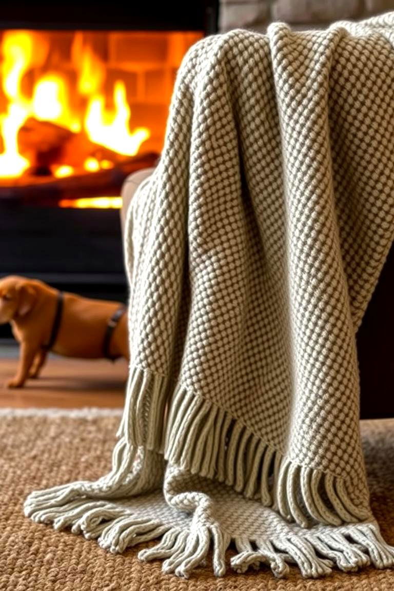 Layer Textures with Plush Throw Blankets - 24 Fireplace Decor Ideas