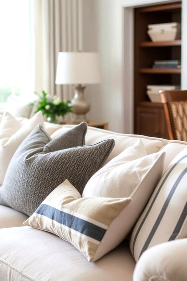 Layer with Decorative Pillows and Throws - 24 Hamptons Living Room Ideas