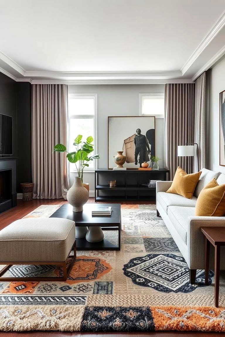 Layered Accent Carpet - 24 Living Room Carpet Ideas