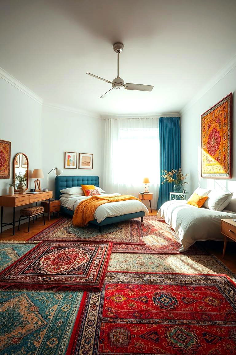 Layered Area Rugs for Depth - 24 bedroom rug ideas